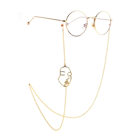 Antislip Brillenkoord Met Minimalistische Abstracte Gezichtsomtrek Hanger Metalen Brillenhouder Modieuze Artistieke Stijl