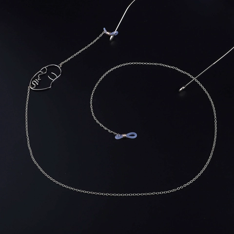 Antislip Brillenkoord Met Minimalistische Abstracte Gezichtsomtrek Hanger Metalen Brillenhouder Modieuze Artistieke Stijl