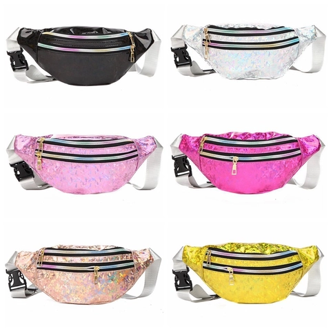 Holographic Laser Waist Bag Waterproof PVC Fanny Pack For Outdoor Sports Running Cycling Fashionable Belt Bag