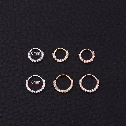 Copper Cubic Zirconia Hoop Earrings Nose Ring Body Piercing Jewelry Geometric Small Trendy Cartilage Studs