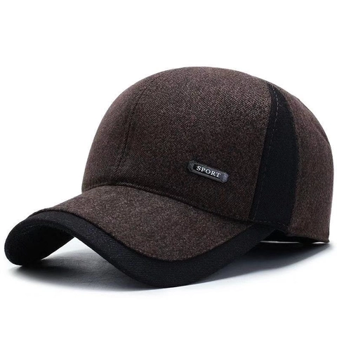 Gorra De Béisbol De Lana Para Hombre Con Orejeras Cálida Gruesa Diseño De Retazos Sombrero Casual Para Papá Etiqueta De Metal Sport