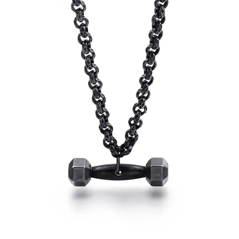 Dumbbell Pendant Necklace Stainless Steel Heavy Thick O-Chain Fitness Bodybuilding Gym Vintage Jewelry For Men Women