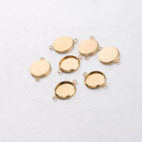 Pendentifs Plateau À Lunette Ronde En Acier Inoxydable Plaqué Or PVD Connecteurs À Double Boucle Pour Bijoux DIY
