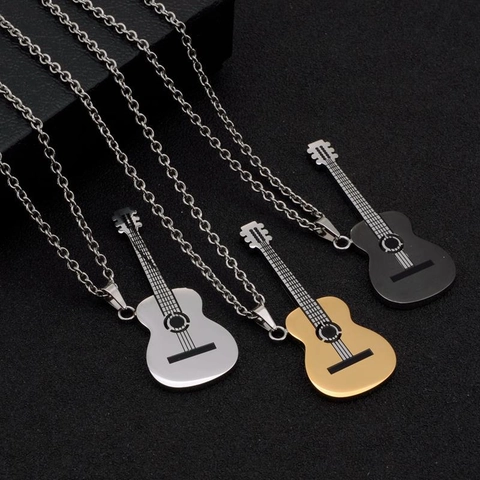 Muziekinstrument Gitaar Hanger Ketting Titanium Staal 18K Verguld Hip Hop Stijl Mode Sieraden Voor Heren En Dames
