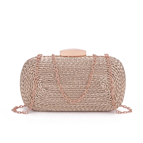 Damen Geflochtene Abendtasche Clutch PU Leder Gewebte Party Bankett Handtasche Mit Metallkettenriemen Elegant Mode Accessoire