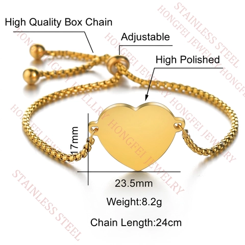 Bracciale Con Ciondolo A Cuore In Acciaio Inossidabile Lucido Regolabile Catena Box Gioielli Minimalisti Da Donna