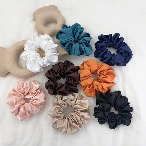 Large Satin Scrunchies High Elasticity Satin Like Hair Ties Solid Color Ponytail Holder Elegant Accessories For Women
