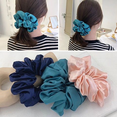 Large Satin Scrunchies High Elasticity Satin Like Hair Ties Solid Color Ponytail Holder Elegant Accessories For Women