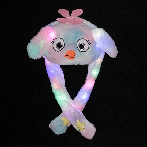 Plush Animal Hat Moving Ears LED Glowing Interactive Cartoon Rabbit Party Costume For Kids Adults