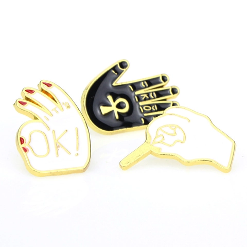 Cartoon Handgeste Emaille Brosche Pin Gothic Palm Punk Stil Symbole Abzeichen Schmuck Für Kleidung Rucksack Dekoration Unisex Geschenk
