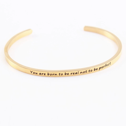 Stainless Steel Cuff Bracelet Gold Engraved Mantra Inspirational Quote Bangle Adjustable Jewelry For Women