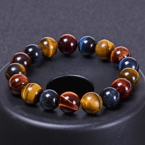 Pulsera De Piedra Ojo De Tigre Natural Triple Color Cuentas Elástica Energía De Curación Meditación Joyería Unisex
