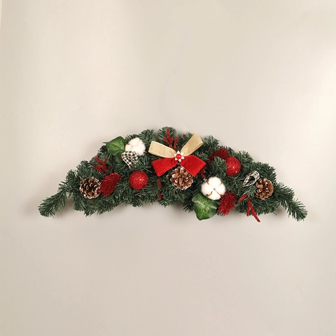 Christmas Teardrop Swag Artificial Pine Branches With Pinecones Red Berries Cotton Balls Bow Knot Door Wall Hanging Rustic
