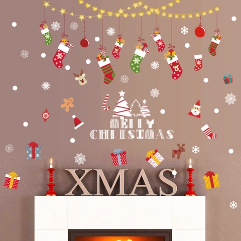 Christmas Window Wall Stickers PVC Removable Santa Claus Snowman Reindeer Snowflake Decor For Glass Shop Home Holiday