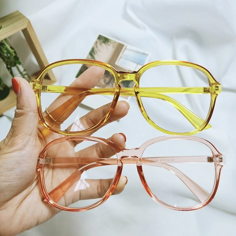 Retro Large Frame Optical Glasses Fashion Transparent Candy Color Resin PC Clear Lens Eyewear For Men Women