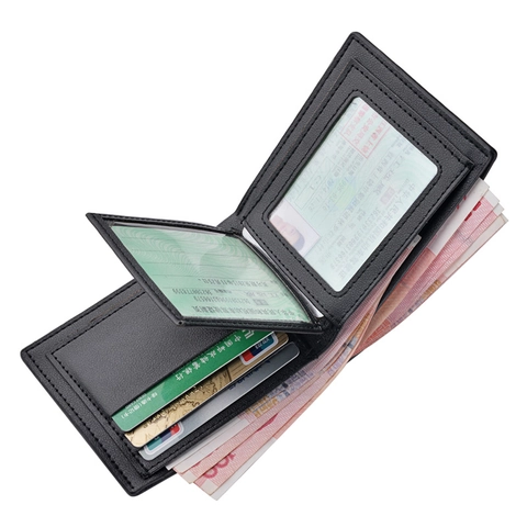 Portafoglio Corto Bifold Da Uomo Trama Lychee Pelle PU Slot Per Carte Multiple Porta Patente Business Casual