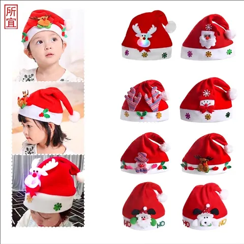 Cappello Di Natale LED Luminoso Babbo Natale Pupazzo Di Neve Renna Applicazione Peluche Paillettes Festa Decoro Adulti Bambini