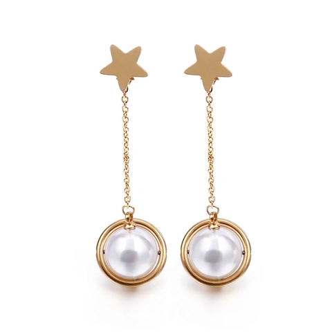 Stainless Steel Drop Earrings With Heart Star Studs And Artificial Pearl Pendant Long Chain Tassel Elegant Jewelry Women