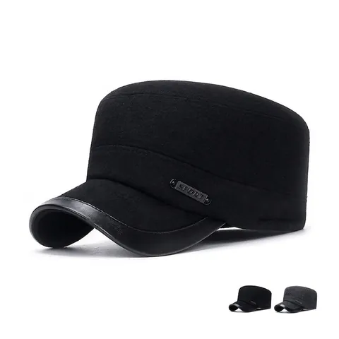 Berretto Piatto Uomo Invernale Caldo Con Paraorecchie Spessore Cotone Tesa In Pelle Artificiale Cappello Militare Regalo Papà