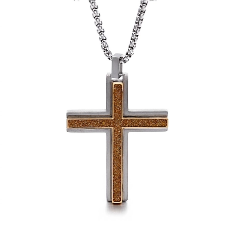 Collar Con Colgante De Cruz De Doble Capa Acero Inoxidable Esmerilado Brillante Hip Hop Punk Joyería Para Hombre Mujer