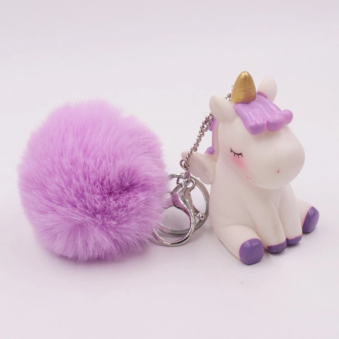 Süßes Einhorn Schlüsselanhänger Kunstpelz Pompon Tasche Anhänger Cartoon Vinyl Figur Auto Schlüsselring Für Frauen Mädchen
