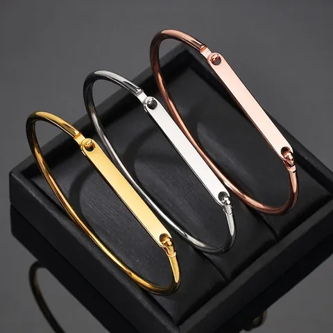 Minimalist Open Cuff Bangle Bracelet Stainless Steel Polished Flat Bar Chic Fashion Jewelry For Women Modern Simple Style