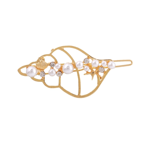 Pinzas Para El Cabello De Aleación Dorada Tema Océano Con Perlas Artificiales De Imitación Y Diamantes De Imitación Concha Estrella De Mar Accesorios Elegantes Para Mujeres