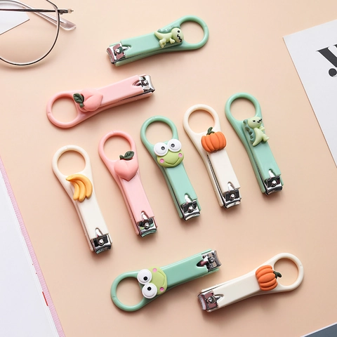 Cartoon Nail Clippers Stainless Steel Cute Portable Fingernail Trimmers With Ring Handle For Kids Students Travel Kawaii