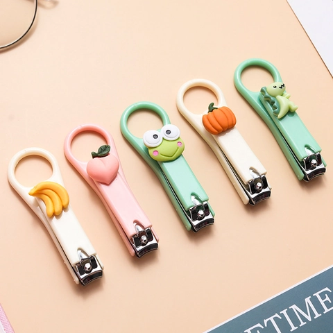 Cartoon Nail Clippers Stainless Steel Cute Portable Fingernail Trimmers With Ring Handle For Kids Students Travel Kawaii
