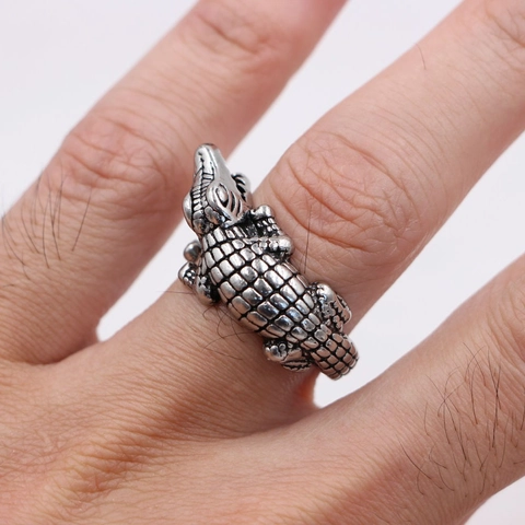 Anillo Abierto Cocodrilo Retro Aleación Animal Punk Rock Estilo Joyería Ajustable Para Hombres Mujeres