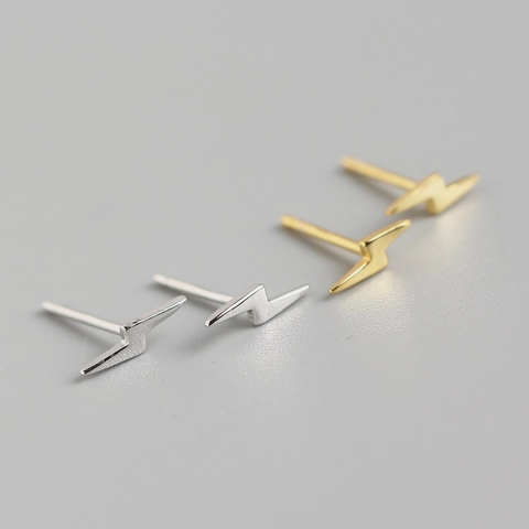 Minimalist Lightning Stud Earrings 925 Sterling Silver Mini Geometric Small Ear Jewelry For Women Girls Gift