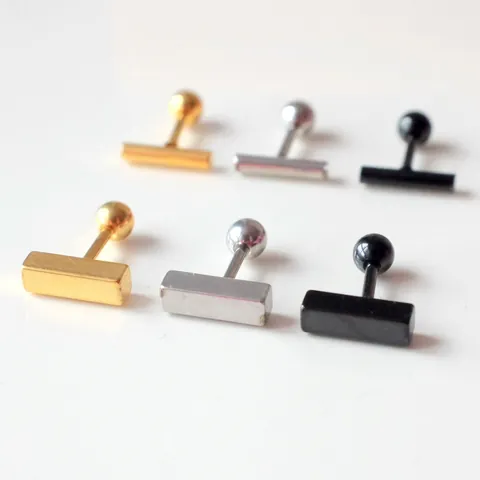 Minimalist Stainless Steel Bar Stud Earrings For Men Women Unisex Hip Hop Punk Barbell Screw Back Ear Piercing Jewelry
