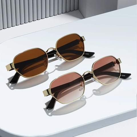 Retro Hexagon Sunglasses Metal Frame UV400 Protection Small Frame Vintage Eyewear For Women Men