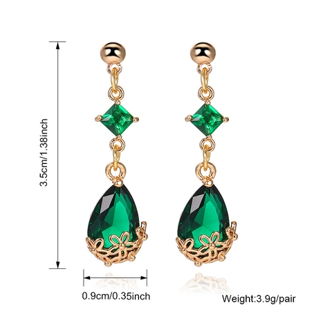 Teardrop Drip Earrings 18K Gold Plated Copper K9 Crystal Glass Elegant Hollow Floral Base For Women Vintage Style