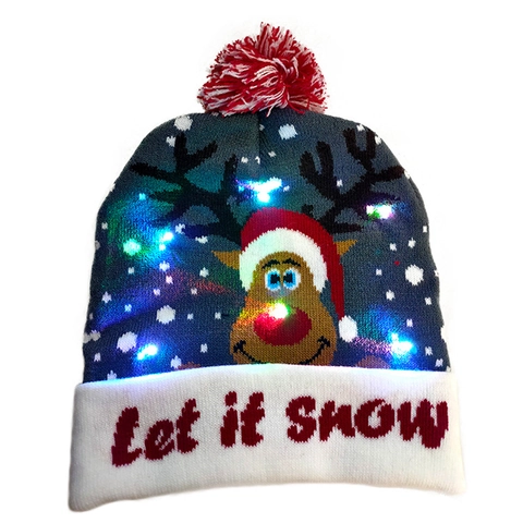 Christmas LED Knit Beanie Hat Acrylic Warm Glowing Festive Party Winter Pattern For Adults With Battery