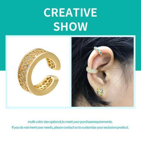 C Shaped Ear Cuff Brass Micro Pave Cubic Zirconia Non Piercing Clip Earrings Elegant Minimalist Jewelry For Women