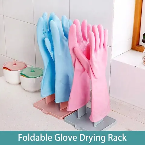 Glove Drying Rack Plastic Foldable Kitchen Storage Stand With Drainage Base Detachable Dishcloth Holder Finger Shape