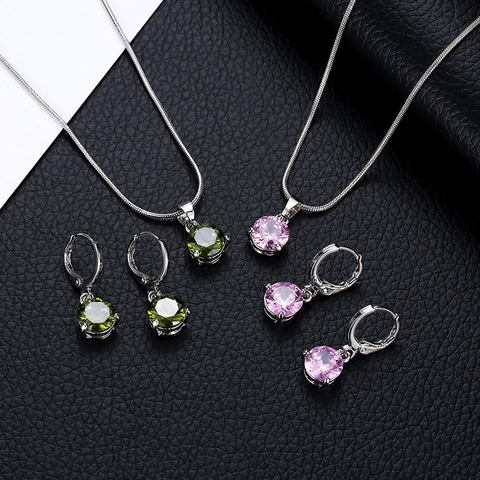 Joyas De Collar Y Pendientes De Aleación Con Circón Redondo Moda Simple Elegante Geométrico Accesorio Para Mujeres