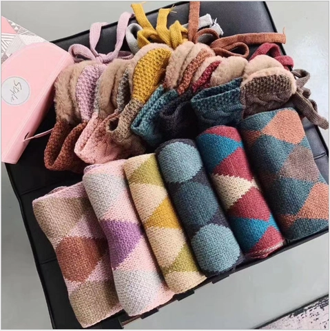 Orejeras Y Bufanda De Lana Tejida Para Niños Invierno Cálido Bloques De Color Forro Polar Para Niños Niñas Espesado Suave