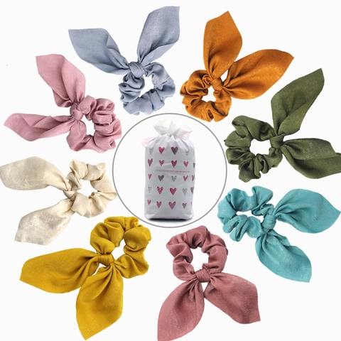 Satin Bow Scrunchies Hair Ties With Long Ribbon Ponytail Holder Elastic Satin Like Fabric Hair Accessories For Women