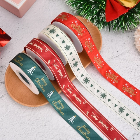 Christmas Ribbon Polyester Grosgrain Satin Snowflake Reindeer Tree Printed Holiday Gift Wrapping Decoration DIY Craft