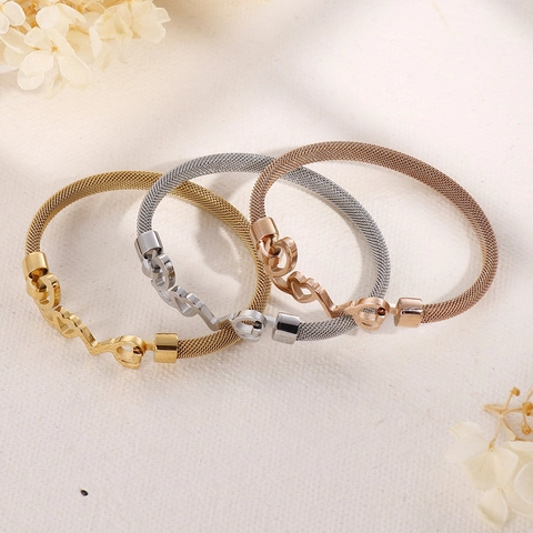 Bracciale A Maglia Milanese In Acciaio Inossidabile Scritta Love Cuore Gioielli Di Moda Per Donna Regalo San Valentino