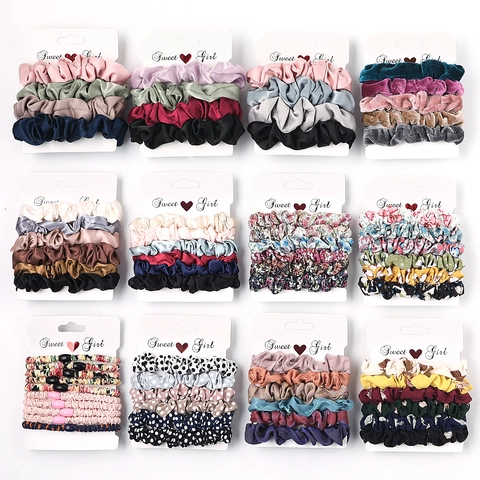 Elastic Hair Scrunchies Handmade Multi-Color Satin Velvet Fabric Hair Ties For Women Girls Daily Fashion Hair Accessories
