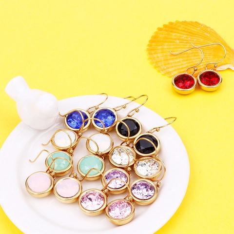 Runde Zirkonia Hänger Ohrringe Edelstahl Vergoldet Haken Ohrschmuck Für Frauen Vintage Minimalistisch Elegant