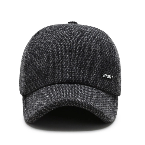 Men's Winter Warm Wool Blend Baseball Cap Outdoor Ear Protection Peaked Hat Sport Metal Tag Adjustable Dad Cap For Senior Men