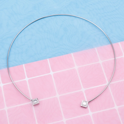 Collar Choker Torque Abierto De Acero Inoxidable Minimalista Con Acento Geométrico De Zirconia Cúbica Cuadrada Joyería Para Mujer Elegante Moderno