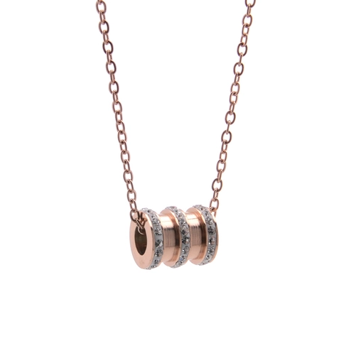 Zylinder Anhänger Halskette Roségold Titanstahl Drei Ring Glitzerndem Strass Eingelegt Mode Schmuck Für Damen