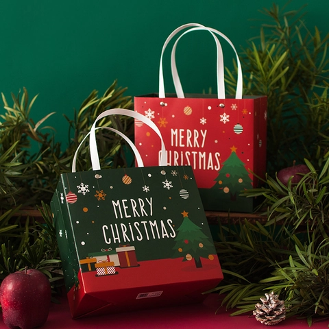 Sacchetto Regalo Di Natale Scatola Di Carta Pieghevole Con Manici E Nastro Stampa Merry Christmas Confezione Festiva