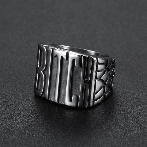 Anillo De Acero Inoxidable Con Letra Bitch Retro Punk Street Style Mujer Plata Pulida Joyería De Declaración