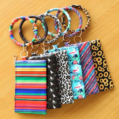 Portafoglio Da Polso Portachiavi Pelle PU Stampata Bracciale Rotondo Anello Portamonete Pochette Con Cerniera E Nappa